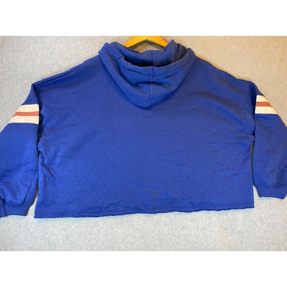 American Eagle Outfitters Cropped Boxy Hoodie Women Large Blue Fleece Drawstring - Picture 11 of 16